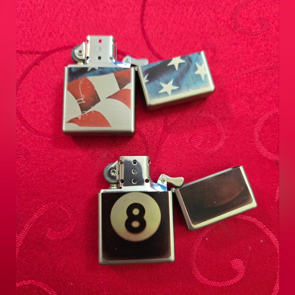 Patriotic Flag & 8-Ball Brushed Metal Lighters - Picture 3 of 16